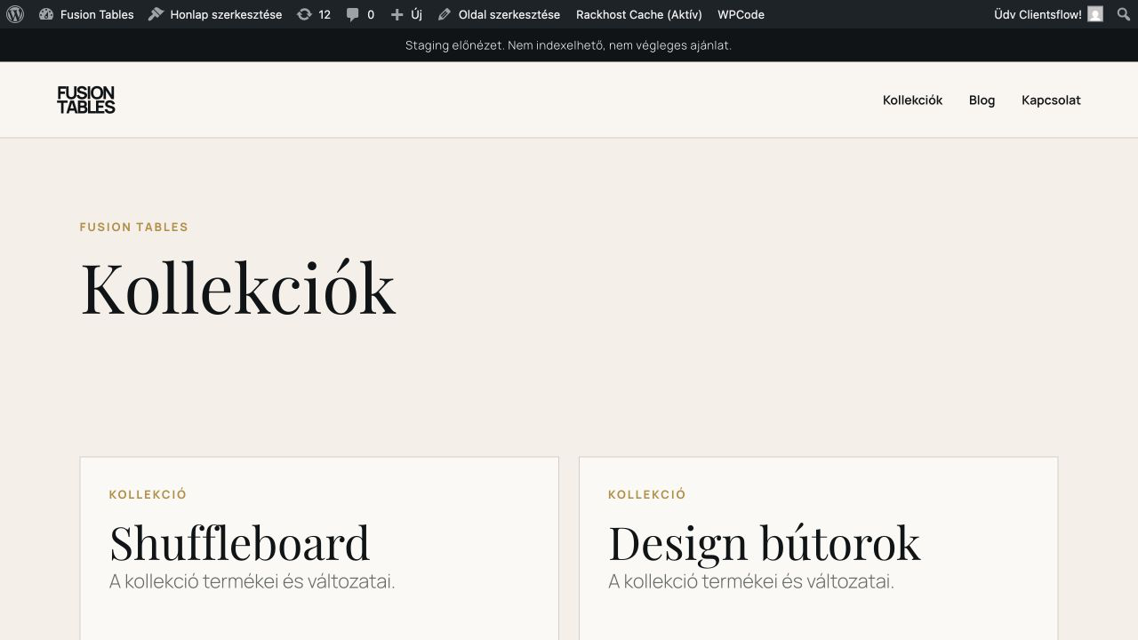 Az új kollekciós oldal
